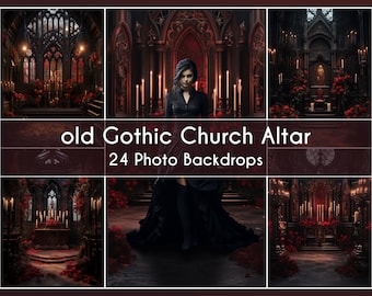 24 Photo Backdrop Set, old Gothic vampire Church Altar for Helloween
