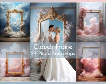 24 Photo Backdrop Set,  Frame of Clouds Digital Background Fine Art Canva Studio