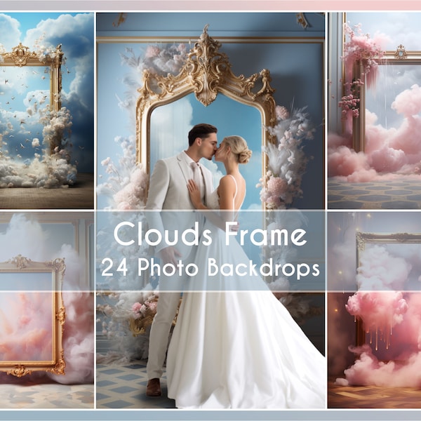 24 Fotokulissen Set, Bilderrahmen in Wolken Digitale Hintergründe Fine Art Backdrops