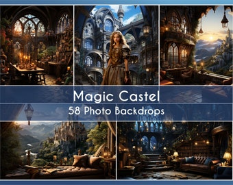 58 Photo Backdrop Set, Magic Castle, Digital Background Fine Art Canva Studio