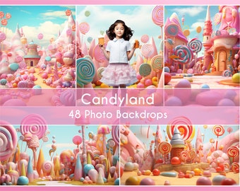 48 Photo Backdrops Set, Candyland, Digital Backgrounds Studio