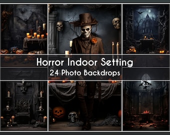 24 Photo Backdrop Set, Horror Halloween backgrounds indoor