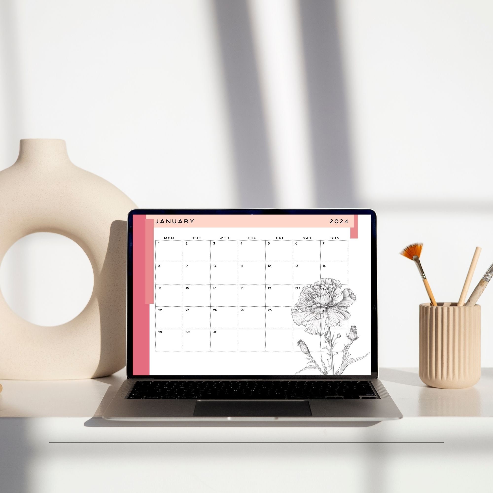 Digital 2024 Calendar, Printable Calendar, Birth Flower Calendar