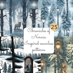 The Chronicles of Narnia seamless pattern Narnia lamppost witch lion digital paper Narnia wardrobe seamless patterns Commercial Use