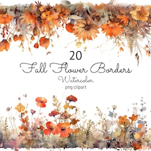 Herbst Blumen Grenze Clipart Aquarell Blumen Grenzen Clip Art Blumenfeld Karte machen Herbst Wildblumen Clipart PNG Grafiken Kommerzielle Nutzung