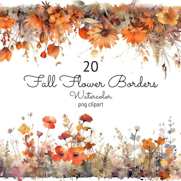 Fall Flower Border Clipart Watercolor Floral Borders Clip Art Flowerfield Card Making Autumn Wildflower Clipart PNG Graphics Commercial Use