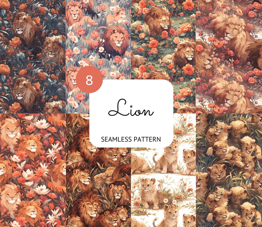 Lion Seamless Pattern Lion Cub Digital Paper Scrapbooking Card Making ...