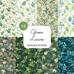 Green Leaves Seamless Pattern Green Leaf Digital Paper Oak Maple Leaf Repeatable Pattern Greenery Digital Wrapping Paper Commercial Use