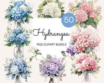 Hydrangea Bouquet PNG Clipart Bundle Hydrangea Flowers Wedding Clipart Instant Download Commercial Use
