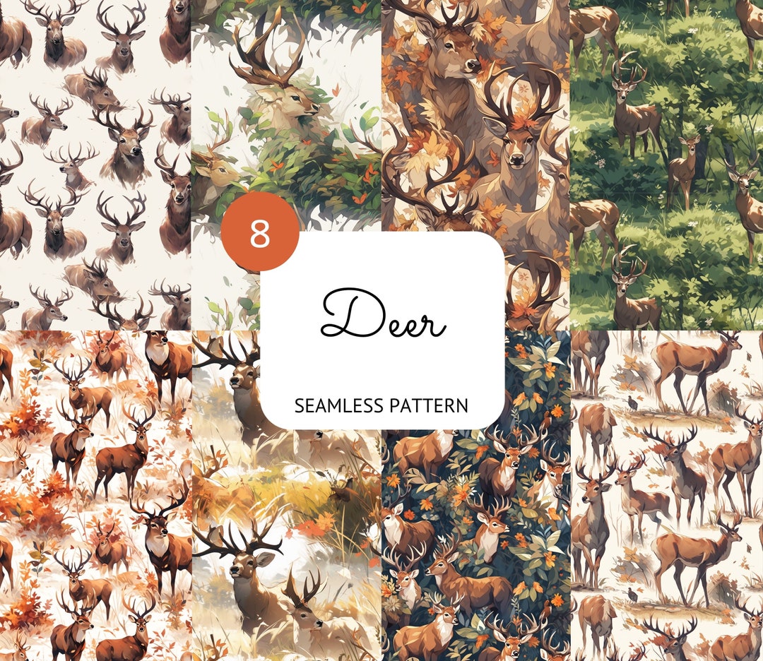 Deer Seamless Pattern: Stag & Doe Digital Paper (PNG) - Etsy