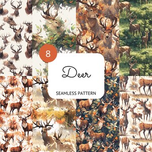 Deer Seamless Pattern Stag Doe Digital Paper Scrapbooking Card Making Nursery Decor Animal Background PNG Sublimation Commercial Use