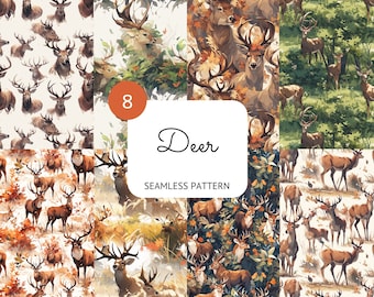 Deer Seamless Pattern: Stag & Doe Digital Paper (PNG)