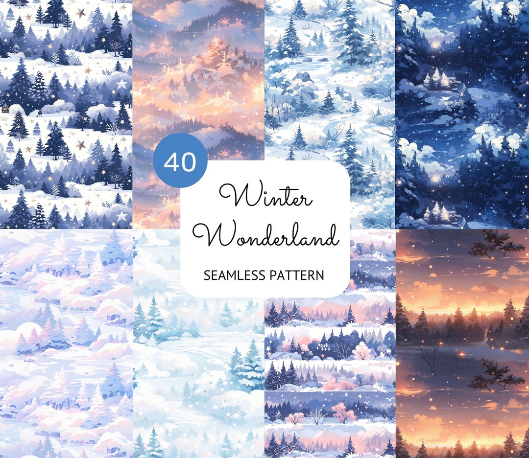 40 Winter Wonderland Seamless Pattern Winter Scenery Landscape Digital ...