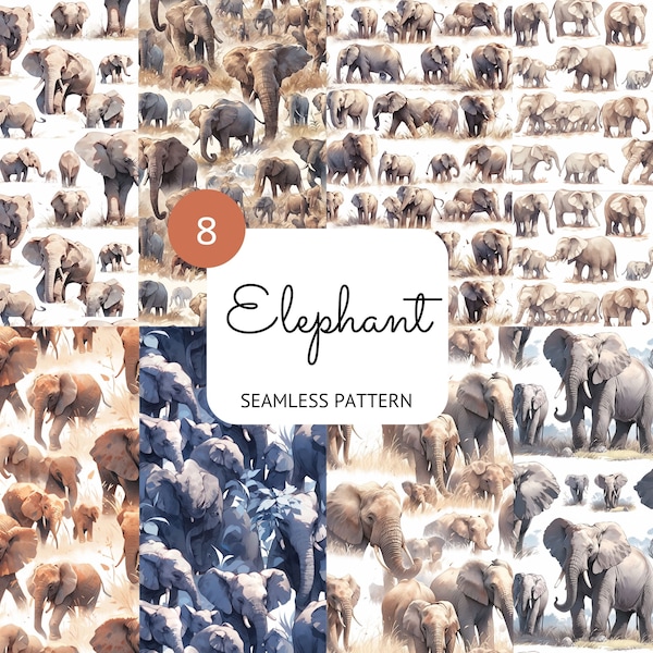 Elephant Seamless Pattern Elephant Digital Paper Scrapbooking Card Making Nursery Decor Animal Background PNG Sublimation Commercial Use