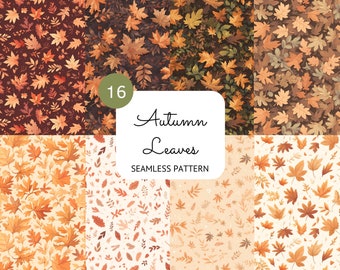 Autumn Leaves Seamless Pattern: Watercolor Fall Digital Paper (PNG)