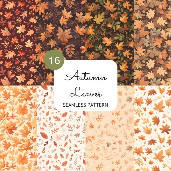 Autumn Leaves Seamless Pattern Fall Leaf Digital Paper Watercolor Repeating Pattern Wrapping Paper Maple Leaves Thanksgiving Commercial Use