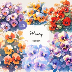 Pansy Clipart Bundle Bratki Bukiet Kwiatowy PNG Clip Art Viola Roślina Obraz Fioletowy Kwiat Grafika Scrapbooking Tworzenie Kartek Użytkowanie Komercyjne