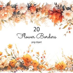 Otoño flor frontera clipart otoño fronteras florales Clip Art acuarela flores silvestres PNG tarjeta haciendo artesanía digital uso comercial sin costuras