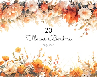 Fall Floral Border Clipart: Watercolor Wildflower PNG (Digital Download)