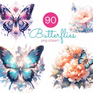 90 Schmetterling Clipart Bundle Mystische Blumen Schmetterlinge PNG Anime Stil Schmetterling Aquarell Schmetterling Motte Fantasy Schmetterling Kommerzielle Nutzung