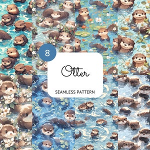 Loutre transparente motif loutre de mer papier numérique Scrapbooking carterie décor de pépinière Animal fond PNG Sublimation usage Commercial