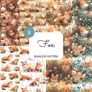 Fox Seamless Pattern Red Fox Carta digitale Scrapbooking Card Making Nursery Decor Animale Sfondo PNG Sublimazione Uso commerciale