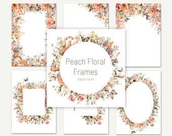 Peach Floral Frame Clipart: Blush Pink Flowers (Digital Download)