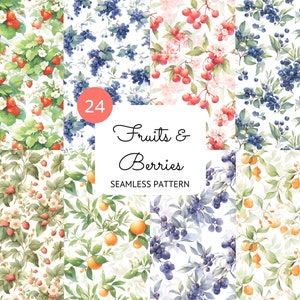 Obst & Beeren Nahtloses Muster Erdbeere Beere Nahtloses Obst Muster Blaubeere Himbeere Digitales Papier Kommerzielle Nutzung