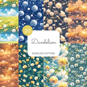 Dandelion Seamless Pattern Lion&#39;s-tooth Puff Flowerfield Repeating Pattern Gift Wrapping Anime Digital Paper Scrapbooking Commercial Use