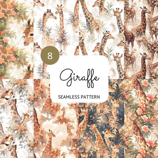 Giraffe Seamless Pattern Giraffe Digital Paper Scrapbooking Card Making Nursery Decor Animal Background PNG Sublimation Commercial Use