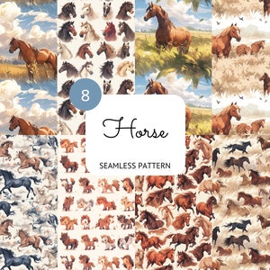 Cavallo Seamless Pattern Steed Carta Digitale Scrapbooking Card Making Nursery Decor Pony Animale Sfondo PNG Sublimazione Uso Commerciale