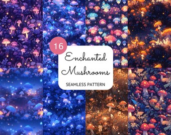 Enchanted Mushroom Seamless Pattern: Mystical Fungi Digital Paper (Commercial Use)