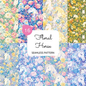 Floral Horse Seamless Pattern: Iridescent Digital Paper (Digital Download)