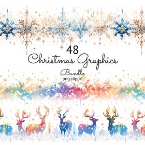 48 Weihnachts-Grafik-Bundle nahtlose Xmas Grenzen Winter Rentier Hintergrund Florals Weihnachtskarte machen Instant Download Kommerzielle Nutzung