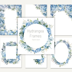 Moldura de hortênsia azul Clipart para impressão Moldura de hortênsia Floral Clipart Convite de casamento Clip Art Digital Flor Clipart Uso comercial