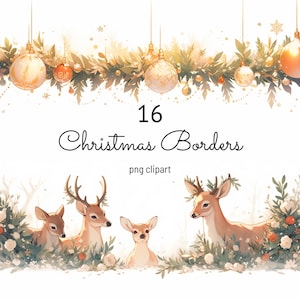 16 bordures de Noël Clipart cerf papier numérique fabrication de cartes fond de Noël décoration de vacances graphiques Téléchargement instantané usage commercial