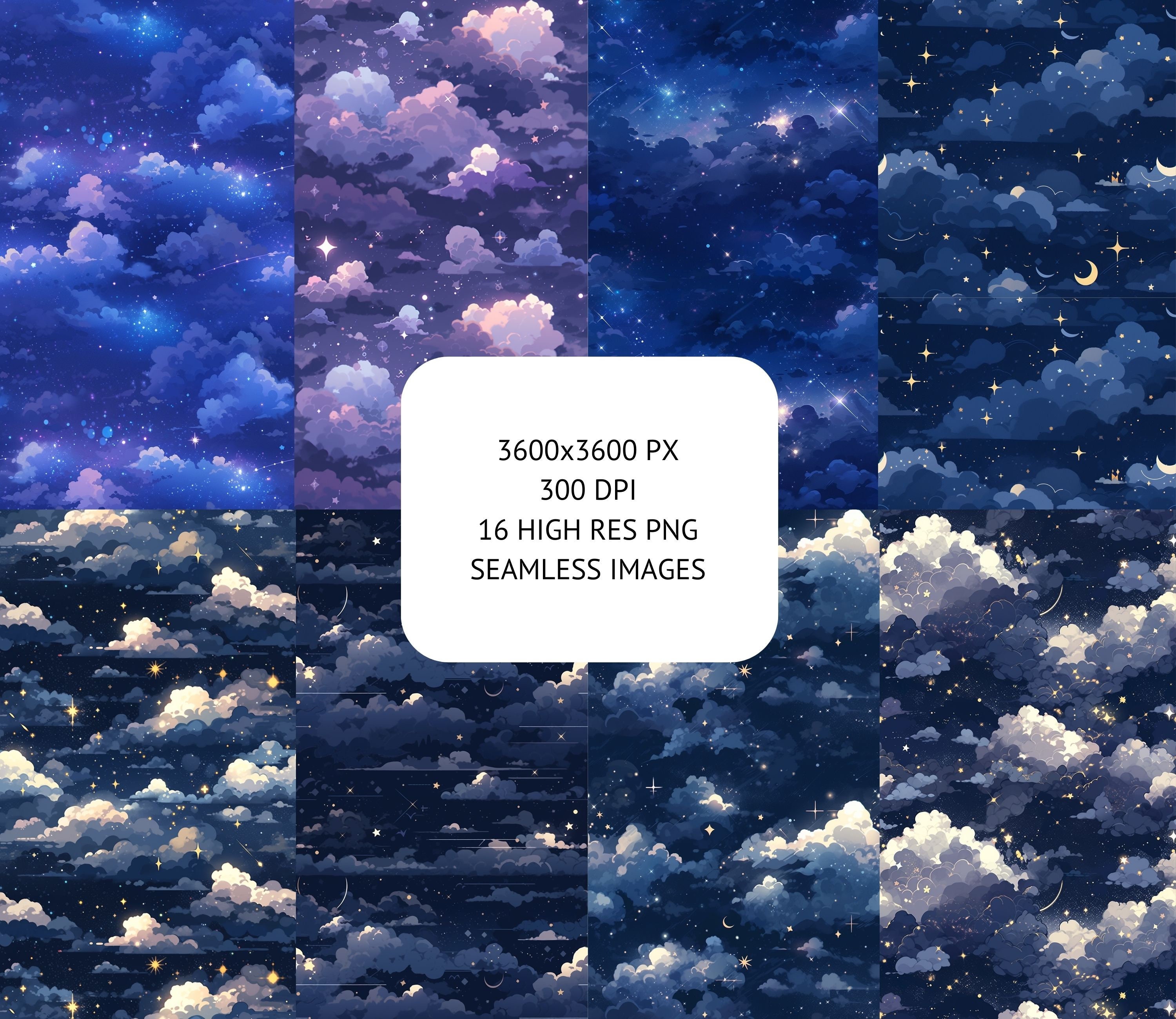 Celestial Night Sky Seamless Pattern: Galaxy Stars Digital Paper (PNG ...