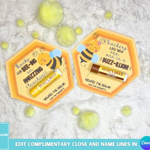 Druckbare Lehrer Wertschätzung Lippenbalsam Halter, Bienen Lippenbalsam Danke Geschenk für Lehrer, Geschenk für Lehrer Wertschätzung