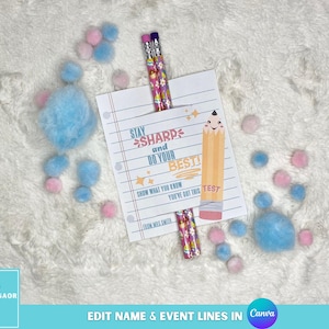 Étiquettes imprimables pour crayons de la journée du test pour étudiants, cadeau porte-bonheur pour la salle de classe, cartes de réussite aux examens scolaires, porte-crayons pour enseignant SAT
