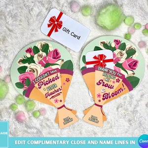 Porte-carte cadeau de remerciement pour enseignant imprimable, cadeau de remerciement pour le personnel grandir et s'épanouir, carte de remerciement personnalisée bouquet de fleurs