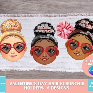 Druckbares Valentinstag Scrunchie Tag, bearbeitbarer Mädchen Haargummi Halter, Klassenzimmer Valentinstagskarten, Scrunchie Party Favor