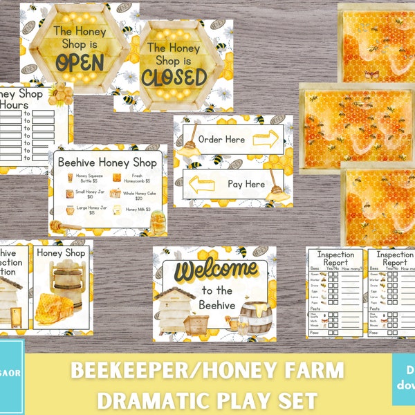 Beekeeper Pretend Play, Honey Farm Dramatic Play, Honey Bee Printable, Pretend Beehive Inspection Set, Dramatic Play Center