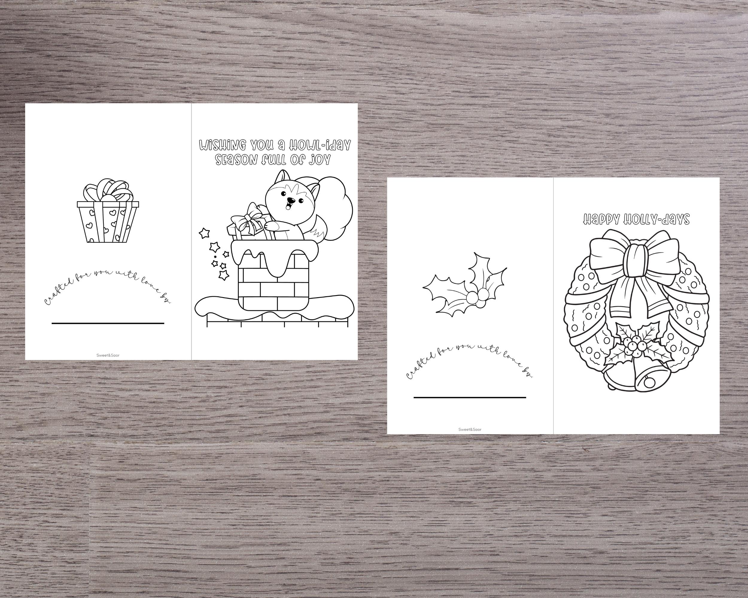 Christmas Coloring Cards: Printable Holiday Craft Activity (PDF ...