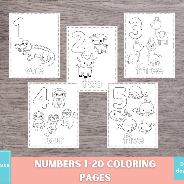 20 Printable Numbers Coloring Pages, Coloring Pages for Kids, Preschool Coloring Pages, Homeschool Printable, Coloring Page