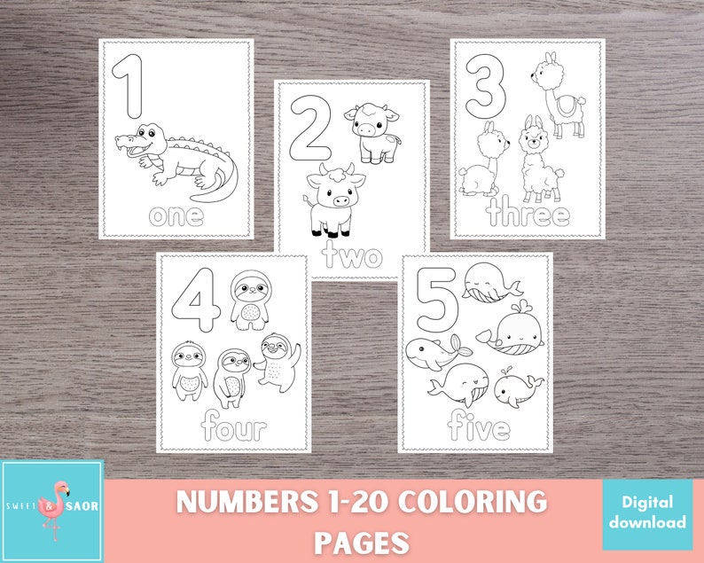 20 Printable Numbers Coloring Pages, Coloring Pages for Kids, Preschool Coloring Pages, Homeschool Printable, Coloring Page image 1