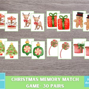 Weihnachts-Memory-Spiel für Kinder, Memory-Matching-Aktivität, Vorschulschulen, Homeschool-Ressource, druckbares Lernspiel, Urlaubspartyspiel