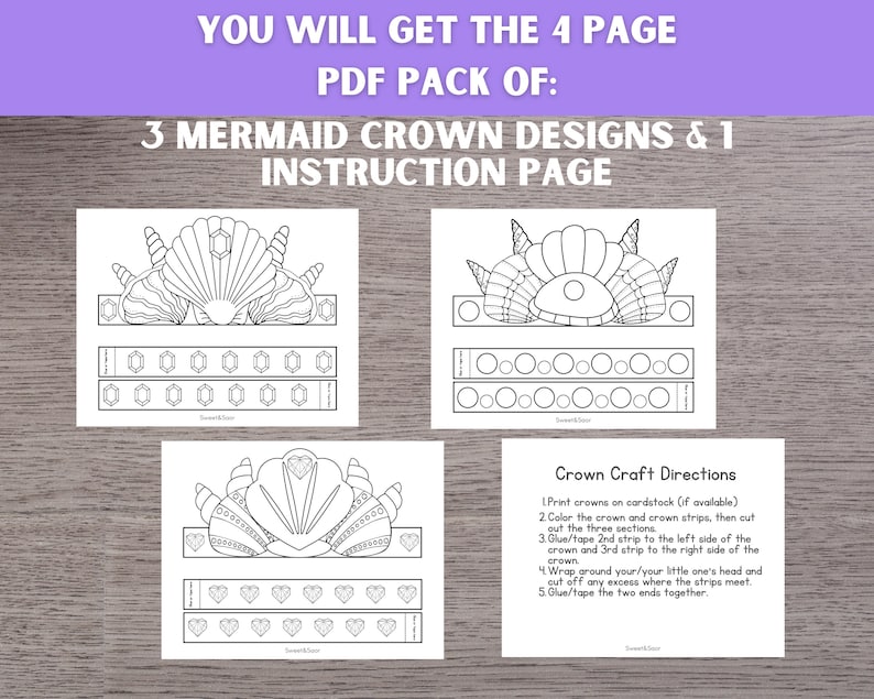 Mermaid Paper Crown Craft: Kids Coloring Costume (digital Download) - Etsy