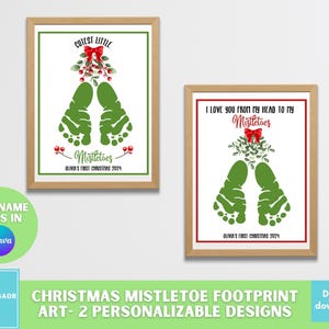 Créations artistiques d'empreintes de pas de gui de Noël, bricolage personnalisé pour bébés et enfants en bas âge, artisanat d'empreintes de pas d'hiver, cadeau de vacances imprimable