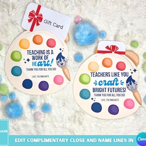 Support de carte-cadeau de fournitures créatives, Porte-carte de remerciement imprimable pour enseignant, Carte de remerciement personnalisée pour enseignant, Cadeau enfant pour enseignant