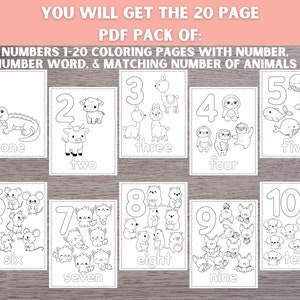 20 Printable Numbers Coloring Pages, Coloring Pages for Kids, Preschool Coloring Pages, Homeschool Printable, Coloring Page image 2